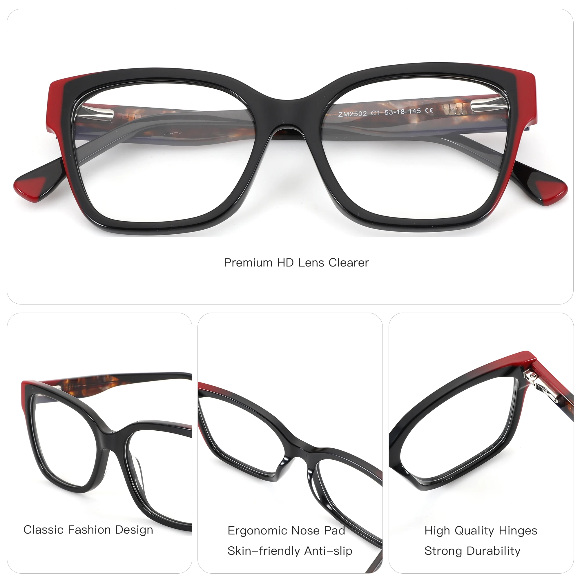 AIREIGHT (XS Size) Acetate Square Prescription Glasses For Women Myopia Graduated Lenses Progressive Eyewear