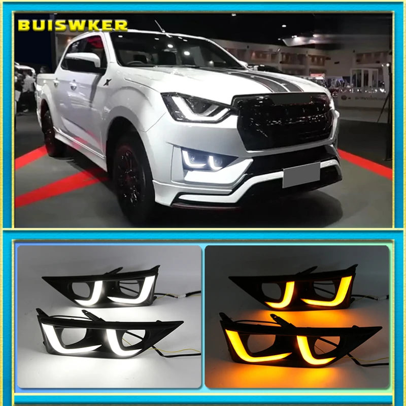 

LED Daytime Running Light DRL For ISUZU D-max DMAX Pickup 2020 2021 12V Daylights Yellow Turn Signal Auto Fog Lamp