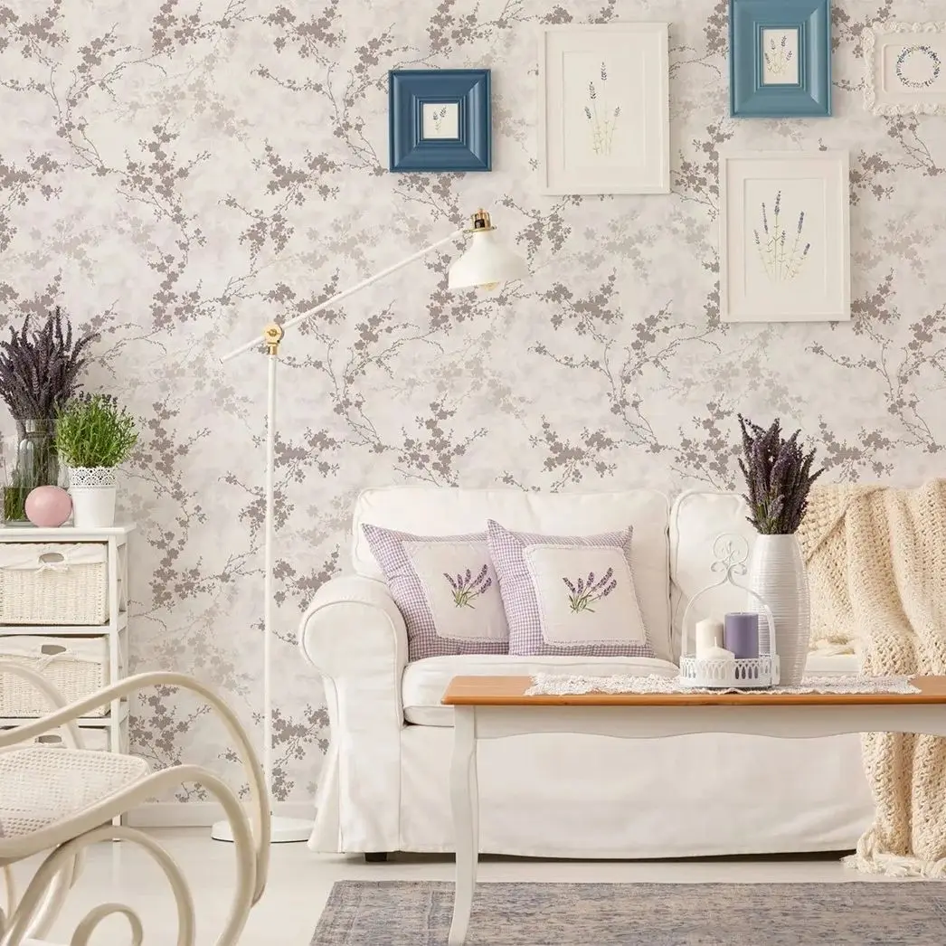 Neutral Branches and Flowers Wallpaper,Boho Style Light Tones Wall Mural,Muted Minimalist Wall Mural Peel and Stick Or Tradition