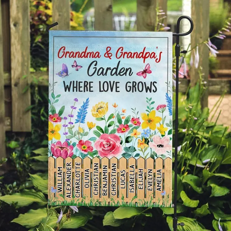 Grandma and Grandpa's Garden Flag, Where Love Grows, Grandkids Garden Flag, Personalized Gift for Grandma Grandpa, Grand MME SSL
