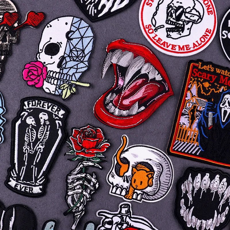 Punk Fierce Mouth Patch Clothing Thermoadhesive Patches For Clothing Skull Skeleton Iron On Patches DIY Embroidery Stickers