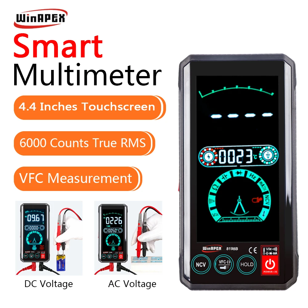 WINAPEX 8198B Smart Touch Screen Digital Multimeter 6000 Count Display Tester Auto Range Electric Current Voltage Measurement
