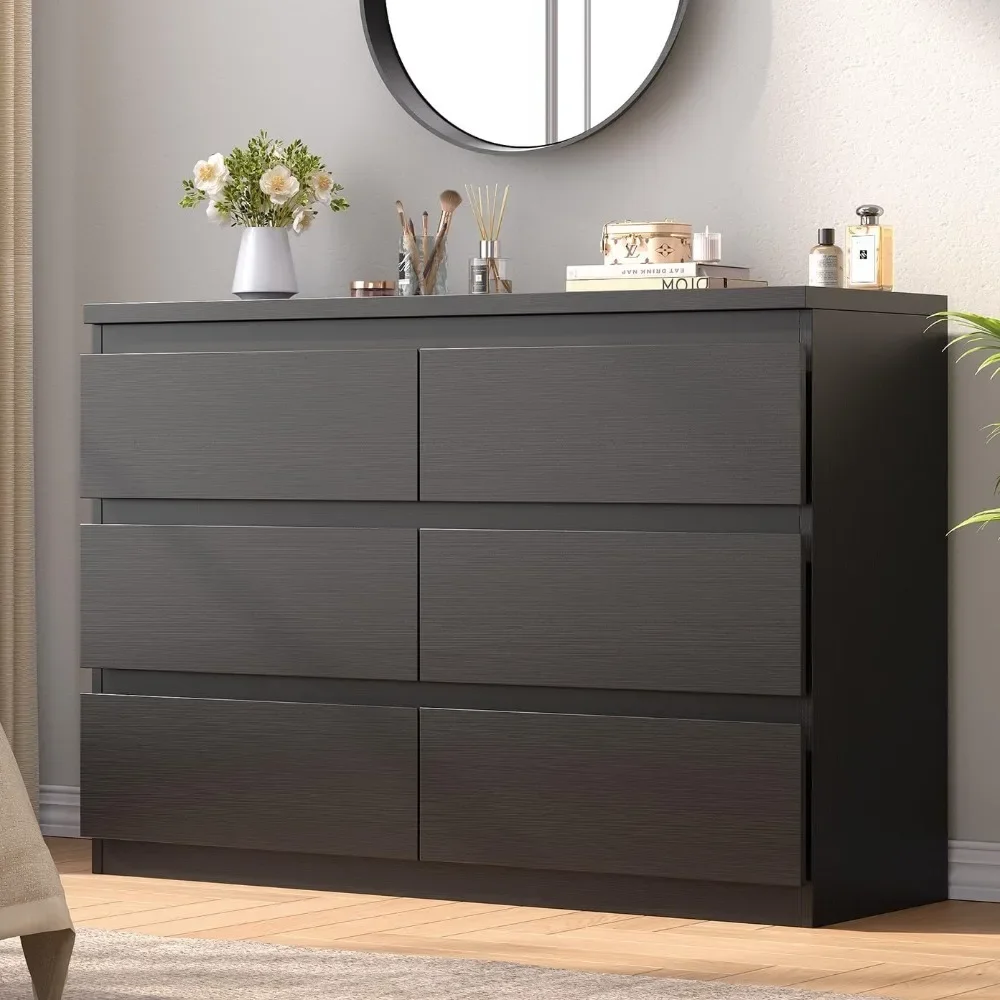 

6 Drawer Dresser for Bedroom, 15.3" D X 47.2" W X 32.3" H in Simply Modern Chest of Drawers, Wood Storage Double Dresser