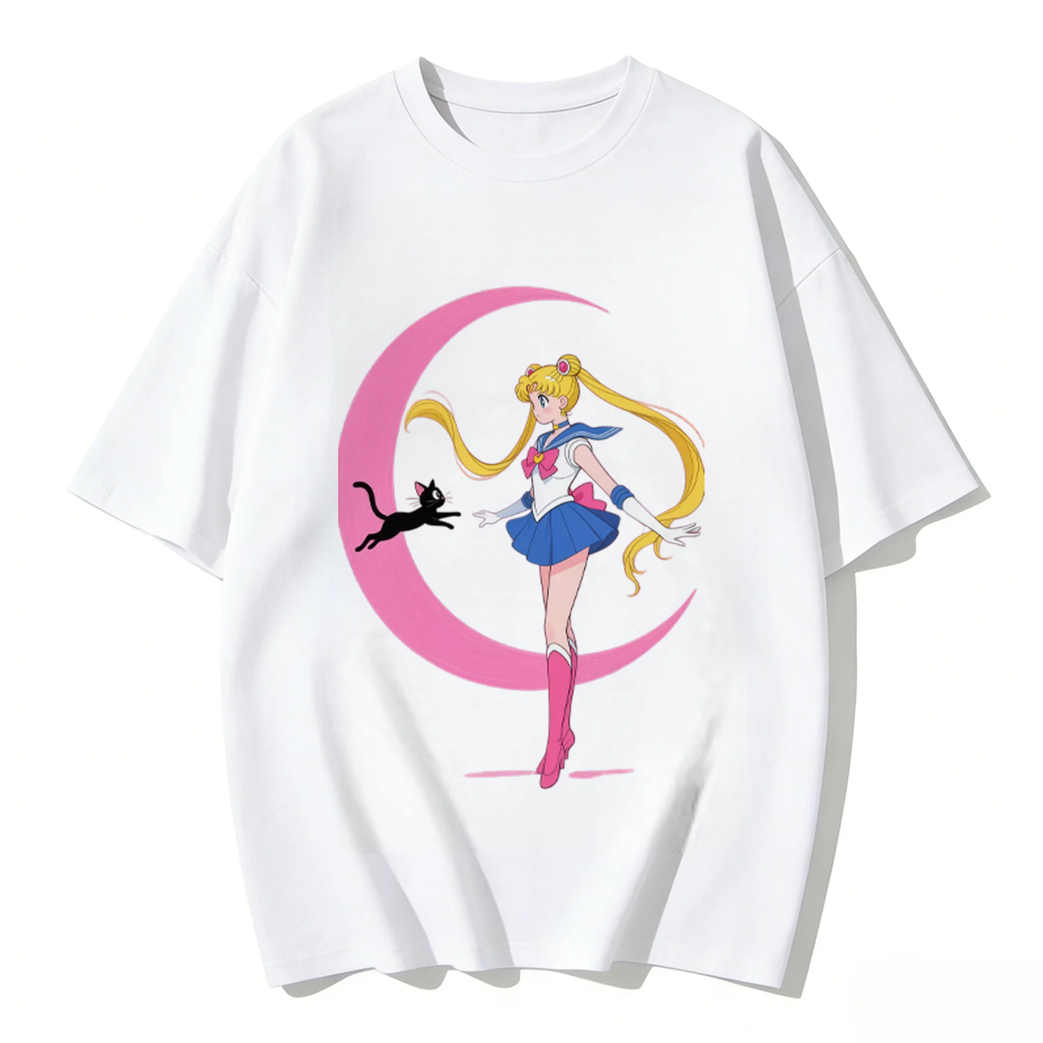 Sailor Moon Anime Luna Cat Printed T-shirt Summer Men's and Women's T-shirt Trendy Loose Casual Y2K 2026 New Streetwear Tee