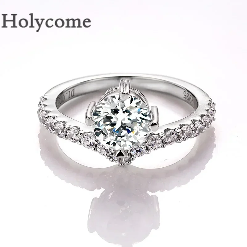 Holycome Trendy RING Moissanite S925 Sterling Silver Plated Exquisite Diamond VVS Shiny Gems Jewelry Gifts for Someone Important