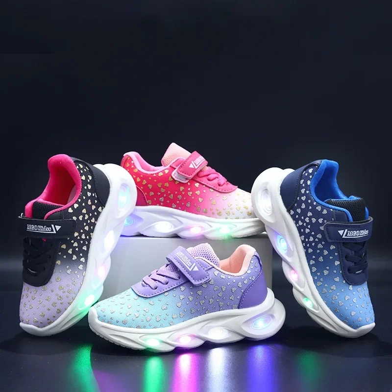 Children Mesh LED Light Up Sneakers Boys Girls Flash Running Shoes Comfortable Toddler Single Shoes For Party Daily Outing
