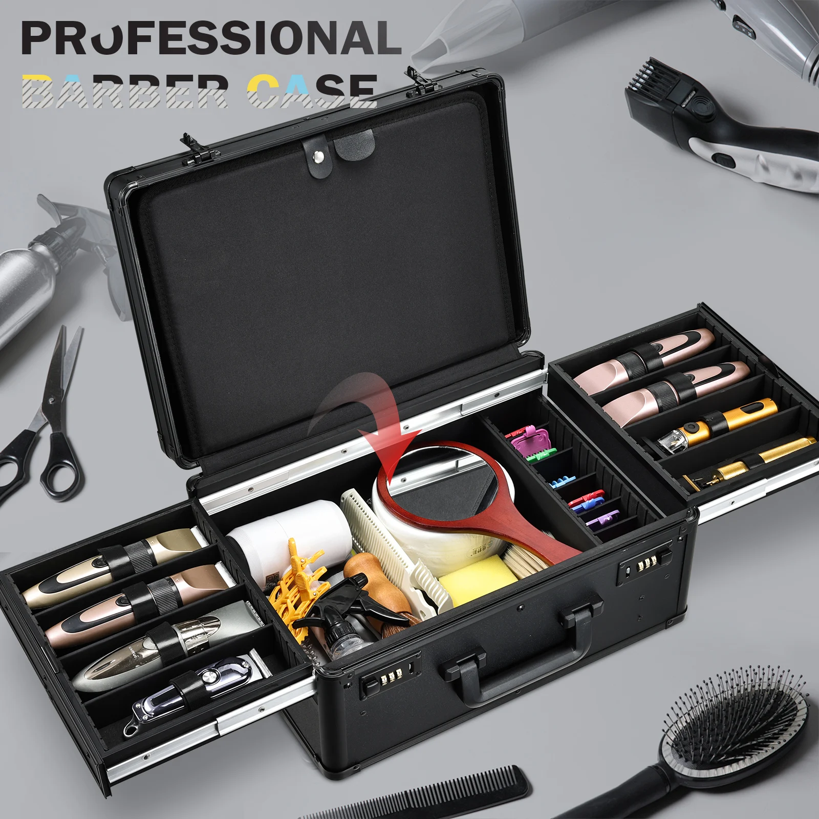 Professional Barber Supplies Hair Tool Organizer Travel Barber Case Barber Bags For Clippers And Supplies Carrying Suitcase