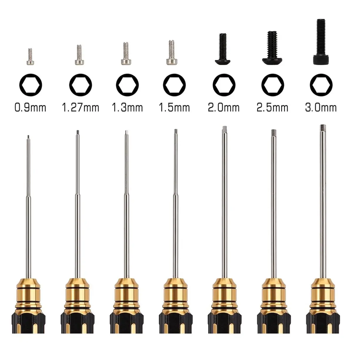 Power Tool Sets RC Hex Screw Driver Set-7PCS Car Tool Kit 0.9, 1.27, 1.3, 1.5, 2.0, 2.5, 3.0mm Hexagon Allen Screwdriver Wrenche
