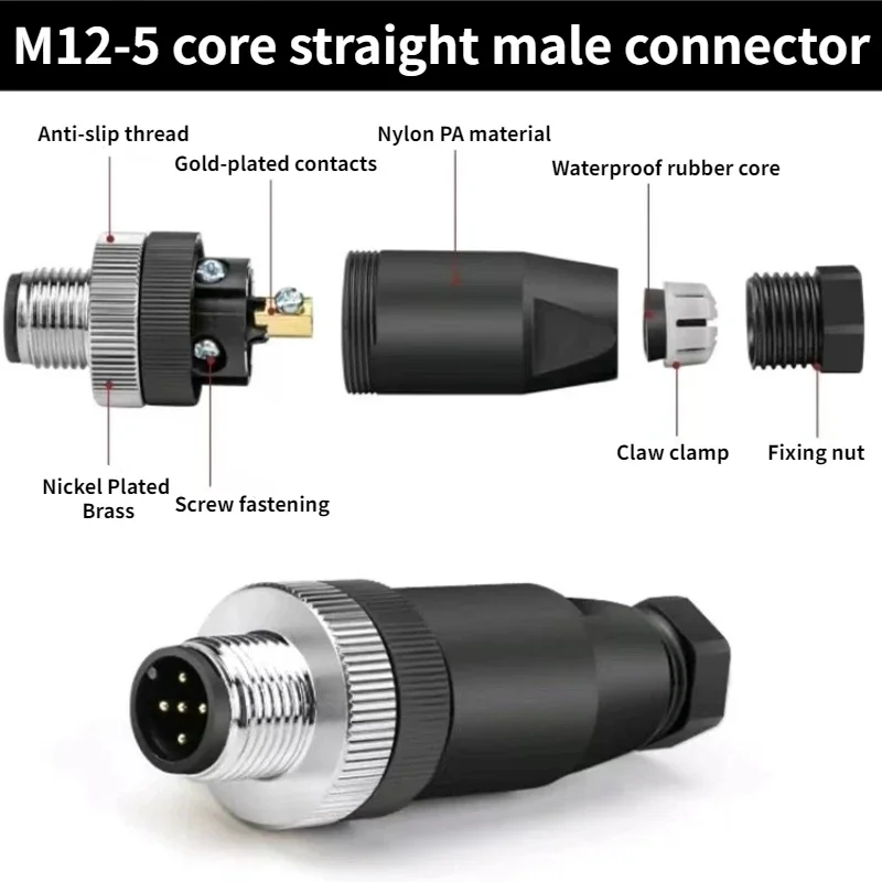 M12 sensor connector waterproof male&female plug screw threaded coupling 3 4 5 8 Pin A type sensor connectors 1PCS