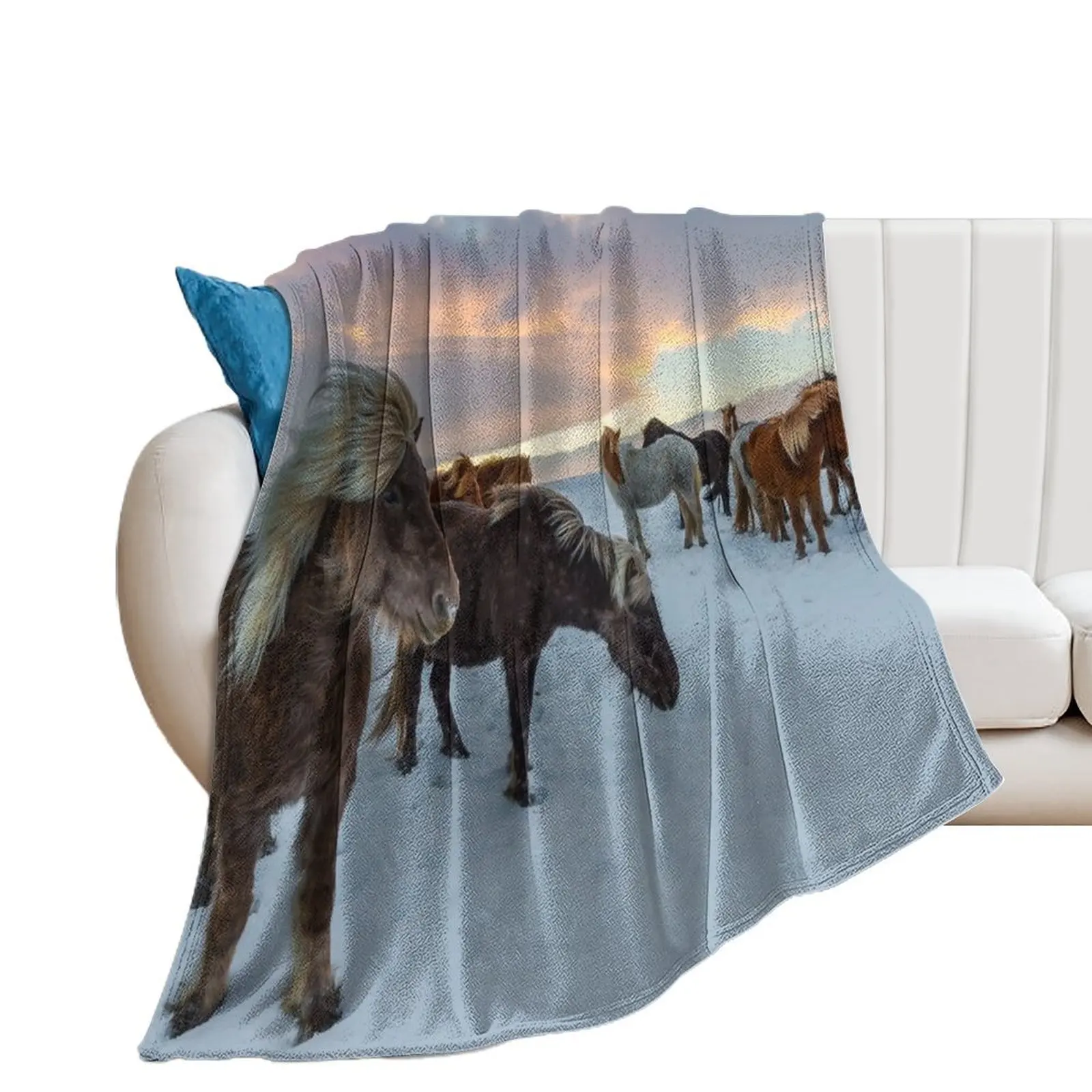 

Iceland Horses Throw Blanket Soft Soft Big Blankets