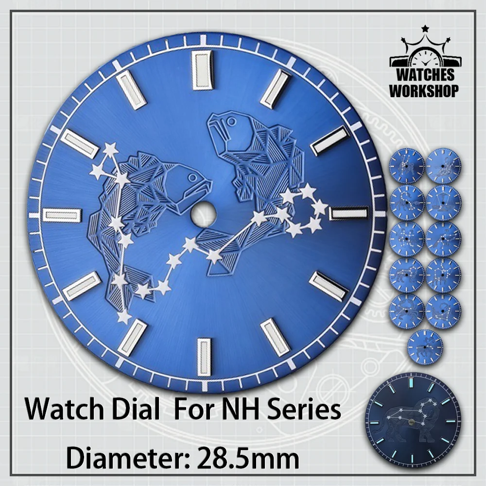 28.5mm  Creative Twelve Zodiac Signs Surface DIY Watch Dial Fit NH34 NH35 NH36 4R35 Movement Mechanical Watch Mod Accessories