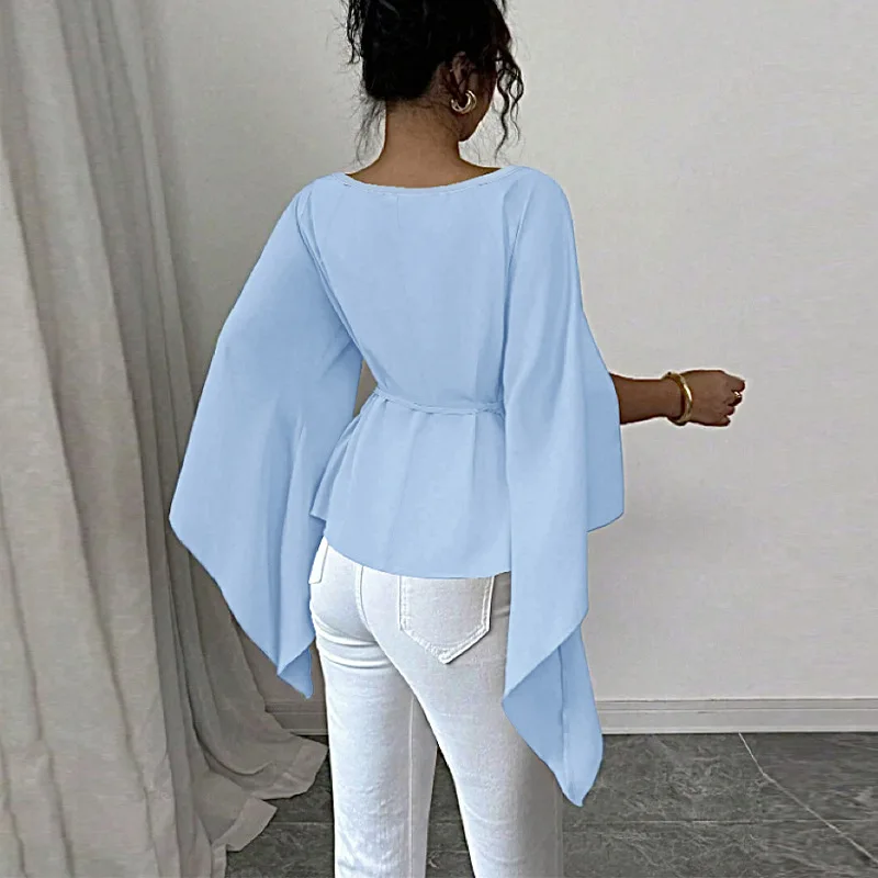 2025 가을 우아한 스타일 슬릿 긴팔 셔츠 여성 허리 조임 니트 스웨터