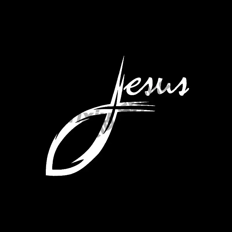 Classic JESUS CURSIVE CROSS CHRISTIAN FISH VINYL DECAL CAR STICKER