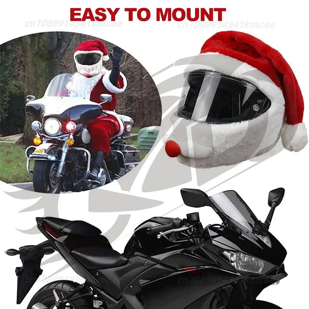 Universal Motorcycle Christmas Helmet Cover Cartoon Elk Santa Claus Fluffy Plush Set Christmas Cosplay Splicing Head Cover image 2