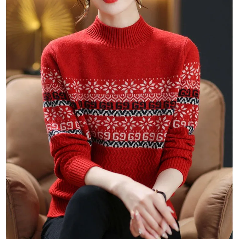 ربيع الخريف السيدات سترة أنيقة تحمل شعار لعبة البيسبول سترة سترة 2025 Femne نصف عالية الحياكة المرأة الكورية الجاكار معطف محبوك فضفاض