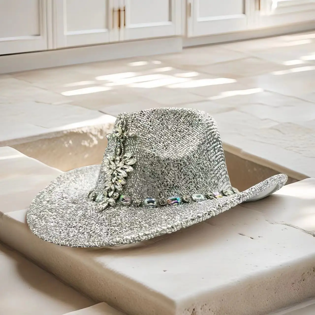 

HongLuan Silver Cross Disco Costume Hat Adult, Cowboy Hats Rhinestone for Woman, Cowboy Cosplay Female Accessories & Cowgirl Cap