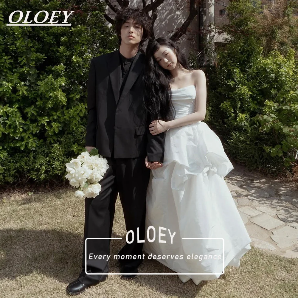 OLOEY Elegant Strapless A-Line Wedding Dress Korea Photoshoot Pleated Puffy Taffeta Bridal Gown Customized Robe De Mariage
