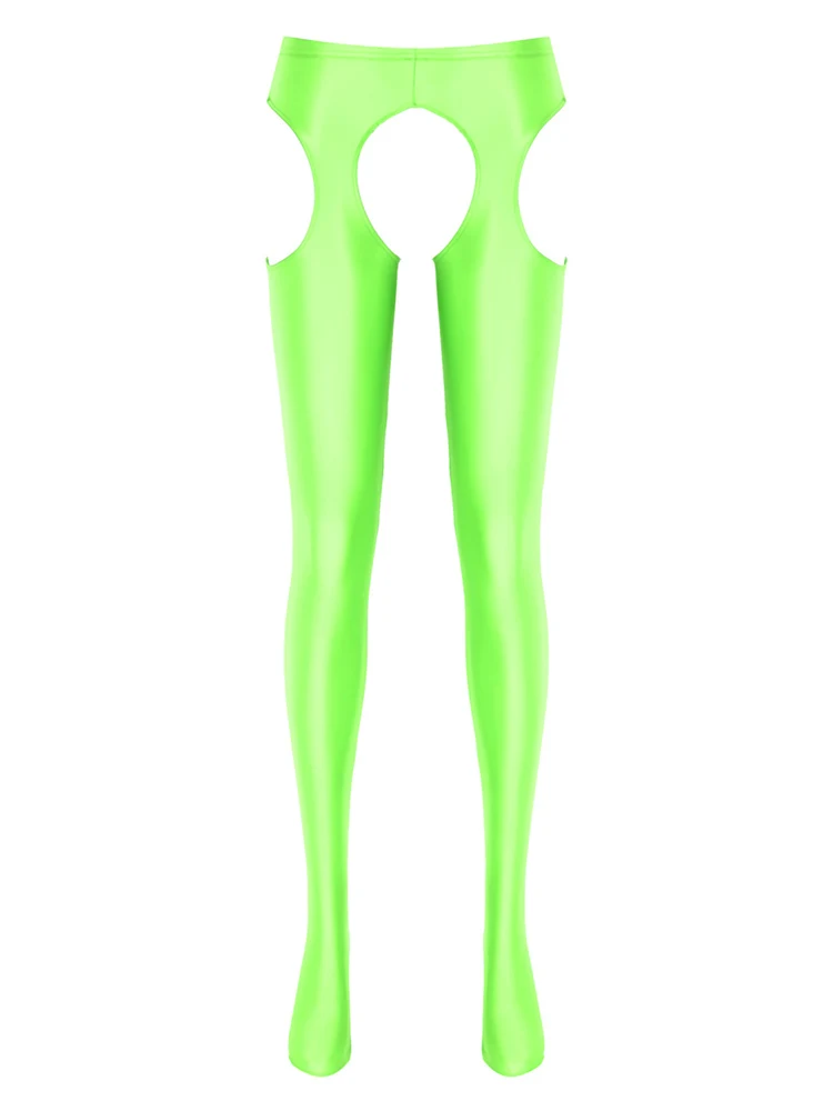 للجنسين Crotchless الجوف خارج جوارب طويلة للنساء الزيتية لامعة لون الحلوى طماق السلس مطاطا سراويل رياضية مثير مفتوحة المنشعب