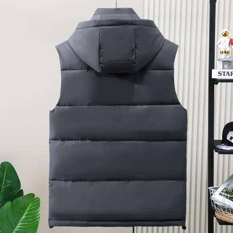 Plus Size Sleeveless Parkas Man 2023 New Brand Hot Men's Winter Coat Korean Style Thick Warm Hooded Vest with Big Pockets