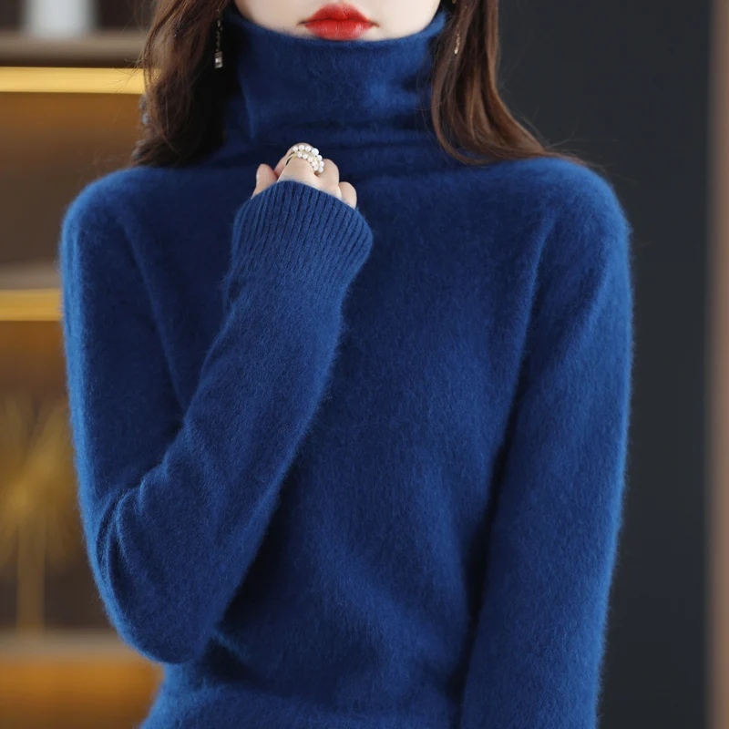 Autumn and winter new 100% pure mink cashmere sweater women\'s turtleneck pullover knitted soft fashion women\'s top