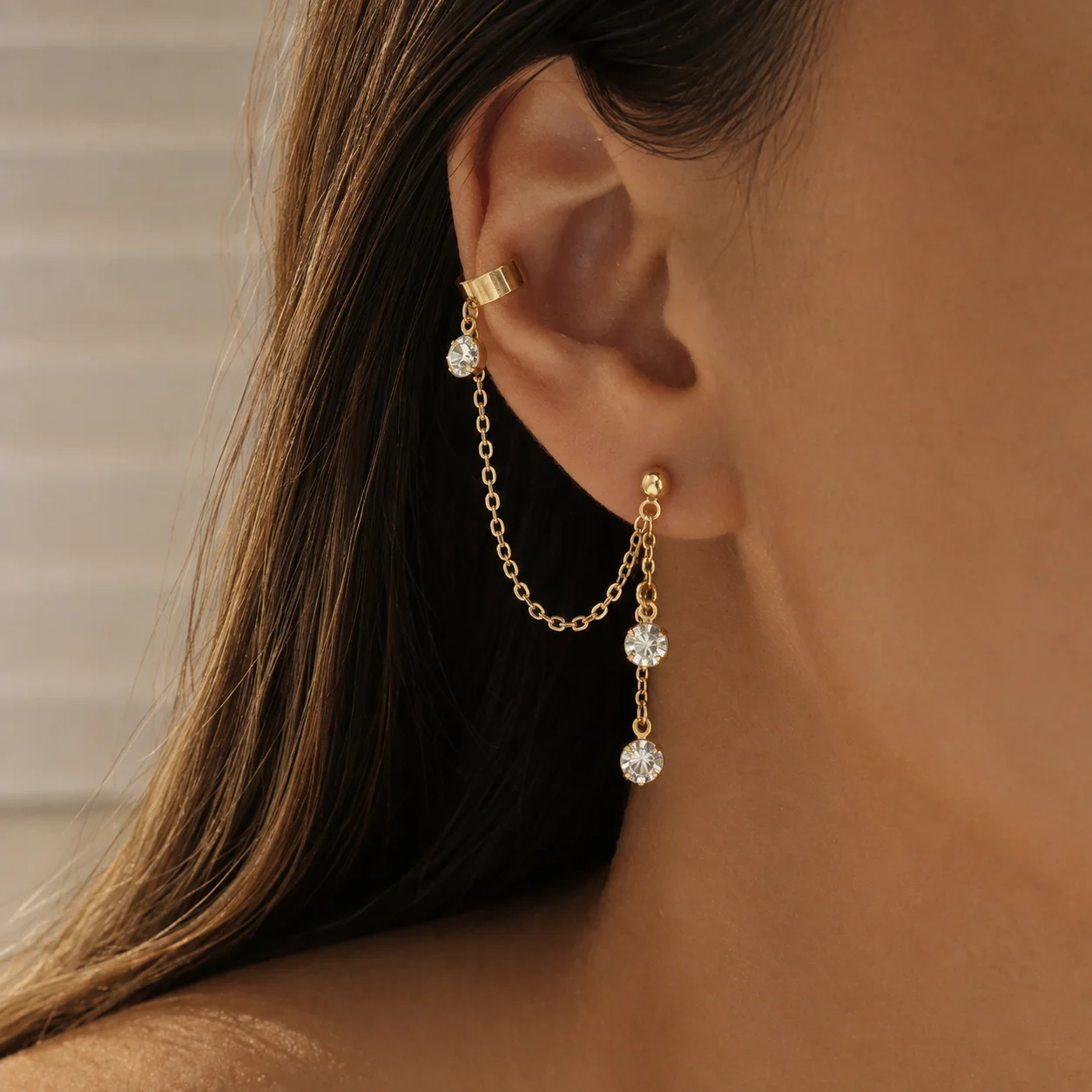 Trendy Gold Plated Tassel Chain Earring for Women Elegant Round Sparkle Zircon Earrings Minimalist Jewelry Party Gift