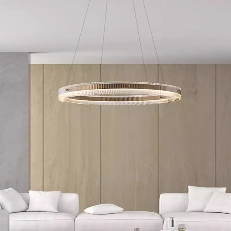 All copper living room pendant light 2024 new light luxury minimalist circle creative Nordic living room dining room light