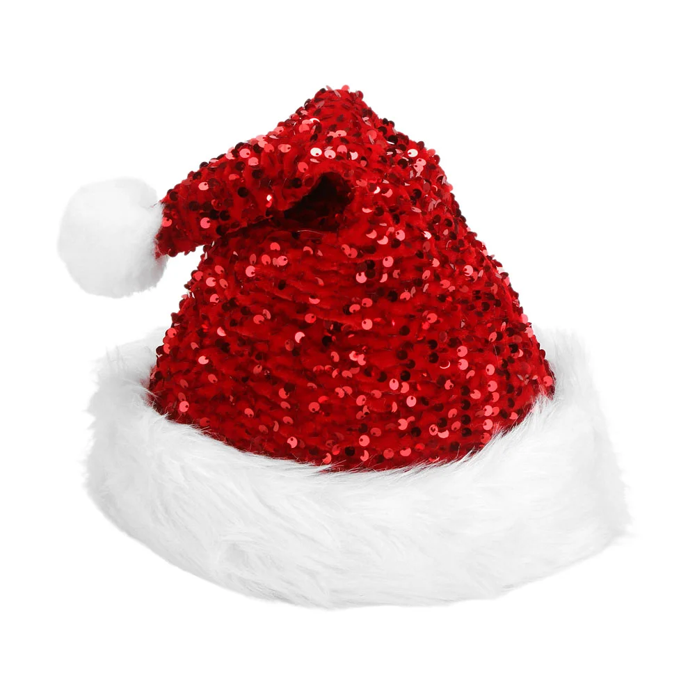 

Ball Christmas Hat Santa Hats Adult Bling for Adults Sparkly Festive Kid Double Layer Xmas Pvc Se Men Child Glittery