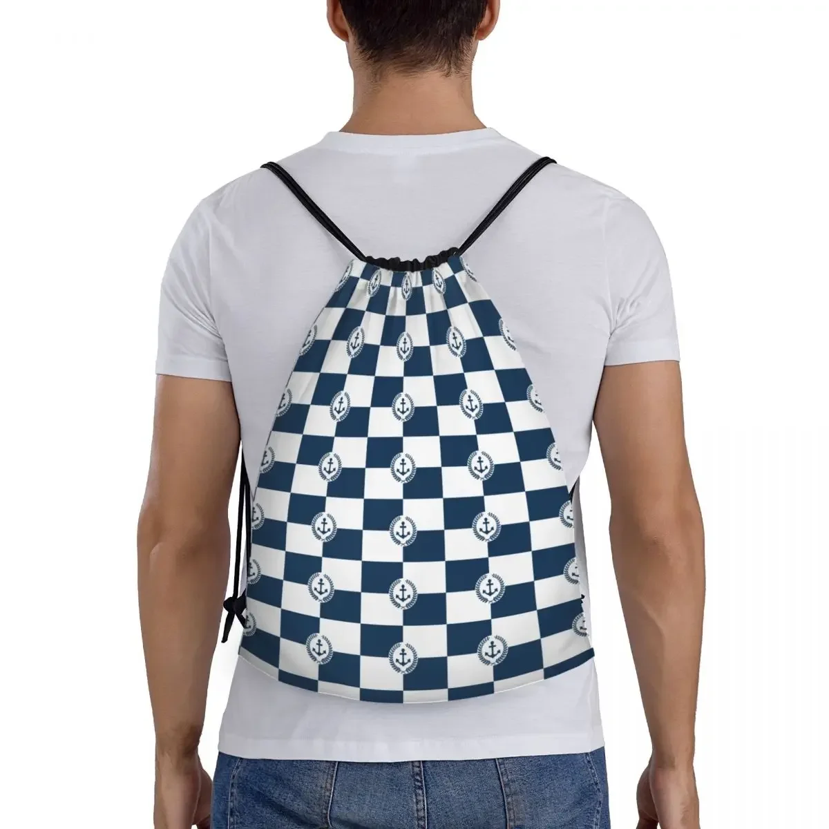 Mochila con cordón de ancla Náutica para hombre y mujer, bolso de compras personalizado, color blanco, azul marino, para Yoga, deportes, gimnasio