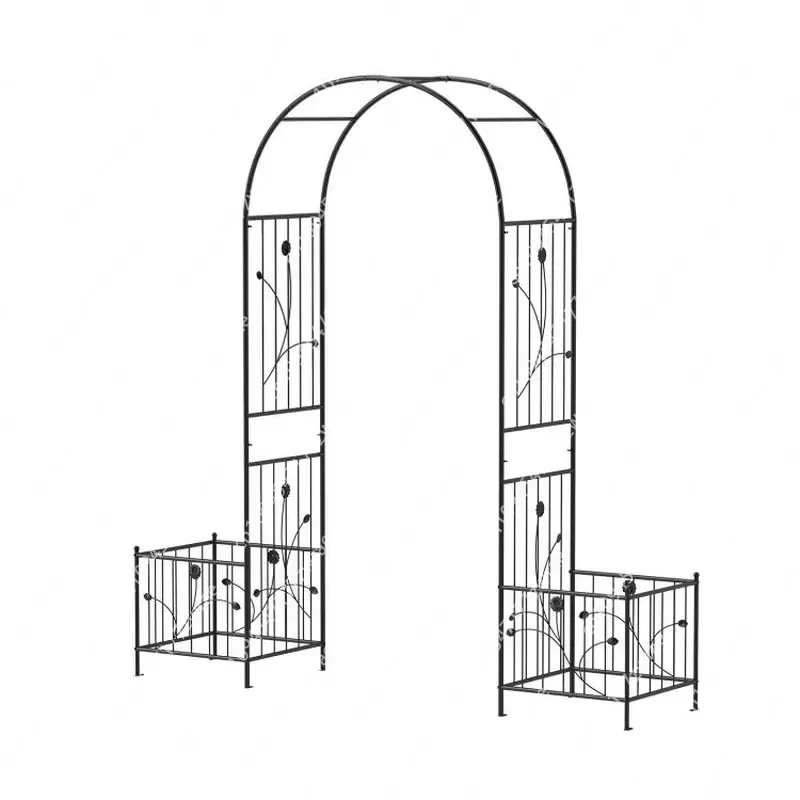 2-in-1 Garden Arbor with 2 Side Planters and 8 Ground Stakes Pergola Gazebo Pavilion