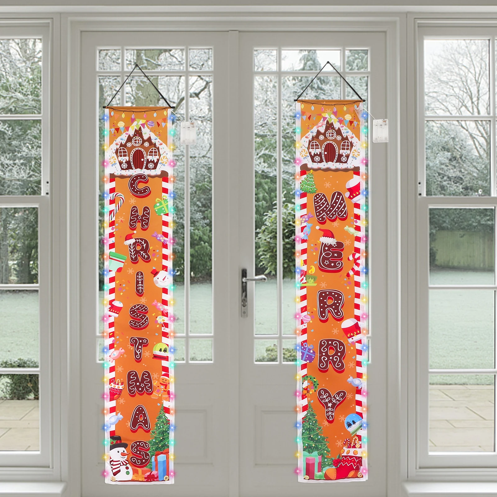 

Polyester Xmas Door Banner Gingerbread House Decoration
