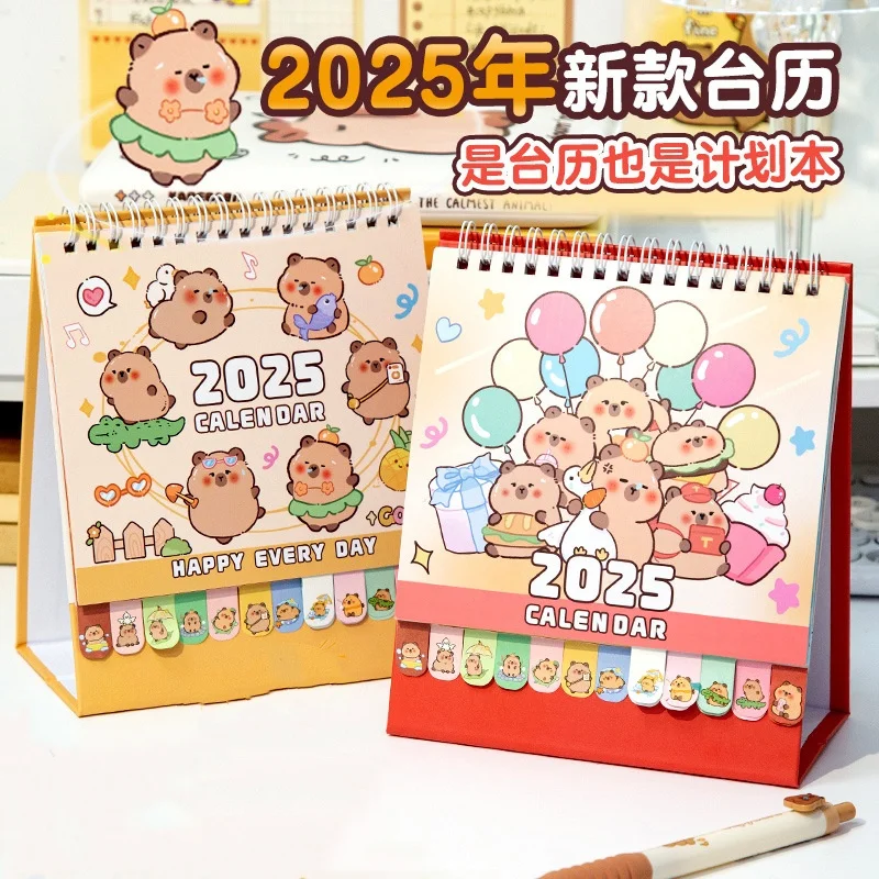 4 pcs/lot Mini Capybara 2025 Desk Calendar Cute Daily Weekly Memo Pad Calendar Office School Supplies Stationery GIft