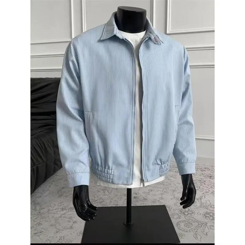 

Мужская уличная свободная посадка, тонкая тюнетная повседневная свободная дышащая солнцезащитная одежда, защита от ультрафиолета, полосатый узор, декор на молнии...