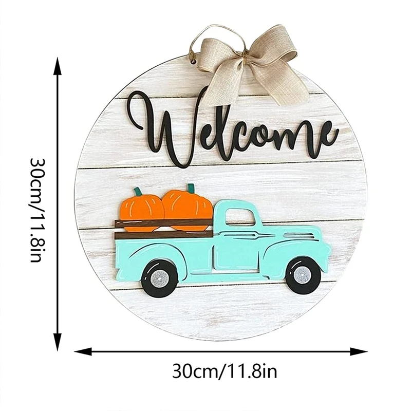 Retro Seasonal Welcome Sign,Interchangeable Front Door Welcome Sign Wreath,Truck-Shaped Farmhouse Front Door Decor