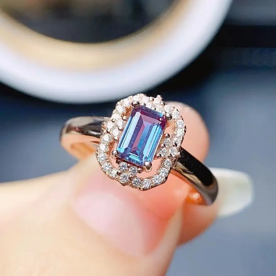 Emerald Cut Alexandrite Engagement Ring Vintage Alexandrite Ring Rose Gold Sterling Silver Ring Unique Ring Dainty Ring Art Deco