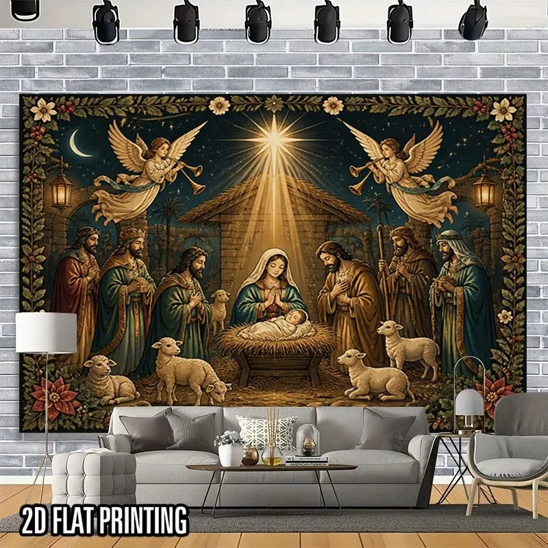 VIKAMA Christmas Angel Tapestry, Heavenly Wings Holy Light, Religious Xmas Wall Hanging for Bedroom Living Room