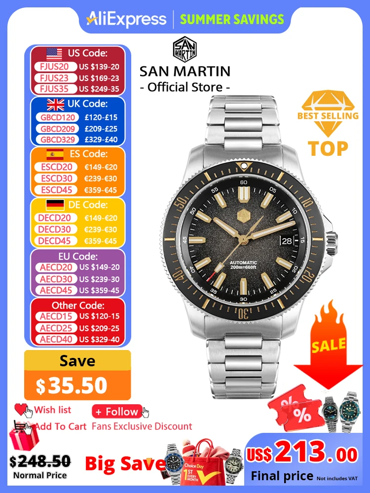 

San Martin 2025 New Upgraded Version 40mm Dive Watch Men Original Design NH35 Automatic Mechanical Waterproof 200m SN0118