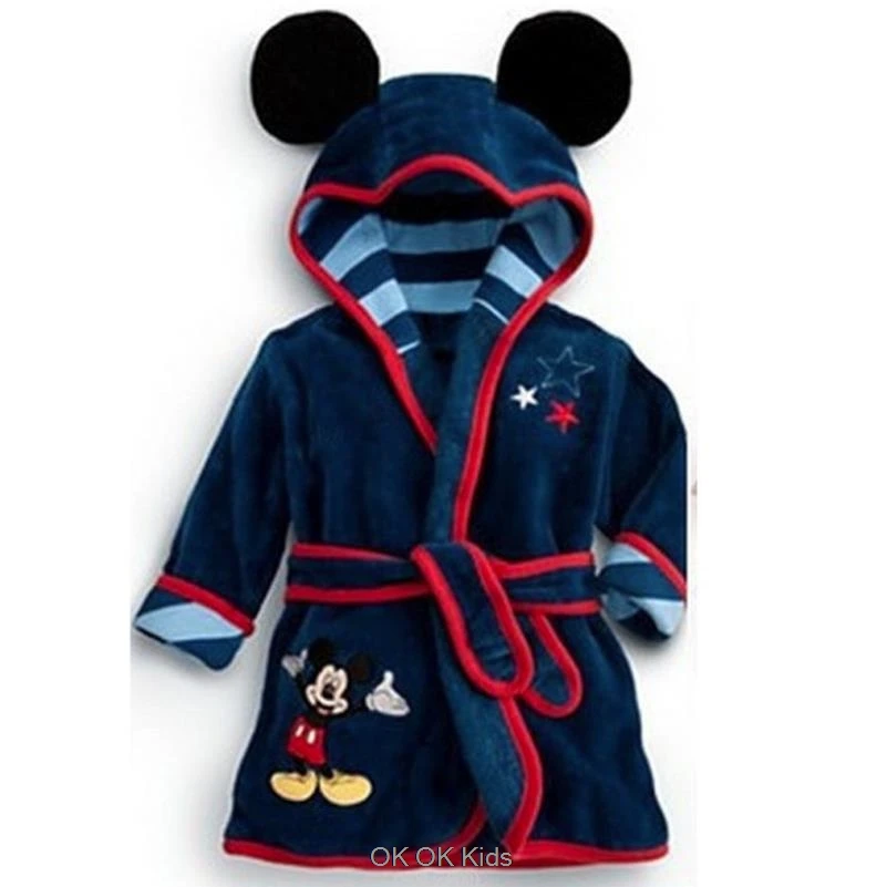 Winter Boys And Girls Children's Disney Mickey Minnie Shaped Home Clothes Sleeping Robes Bathrobes Children's Pajamas Flannel