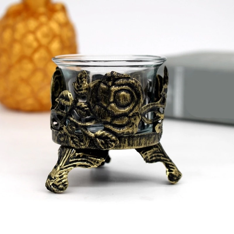 

Hollowed Carved Vintage Metal Stand with Glass Cup for Party Table Decors