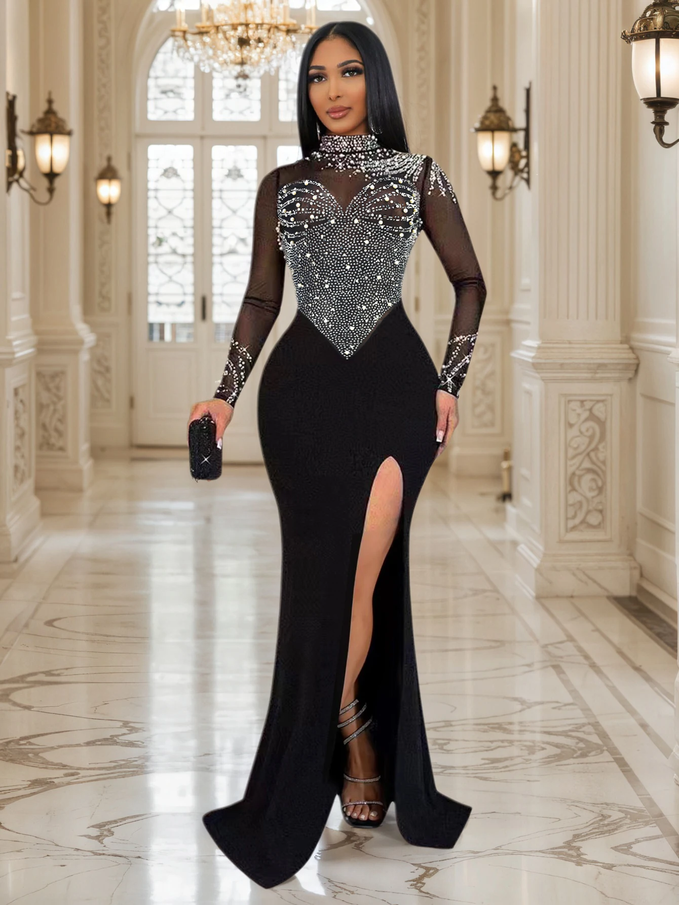 

Women's Clothing 2024 Summer European and American Fashion Hot Selling Solid Diamond Split Skirt Party Evening Dress