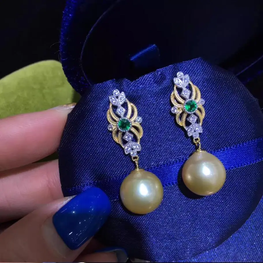 

Очаровательная пара круглых золотых сережек с жемчугом Южного моря диаметром 10-11 мм, сережки 925s для женщин, серьги с настоящим жемчугом