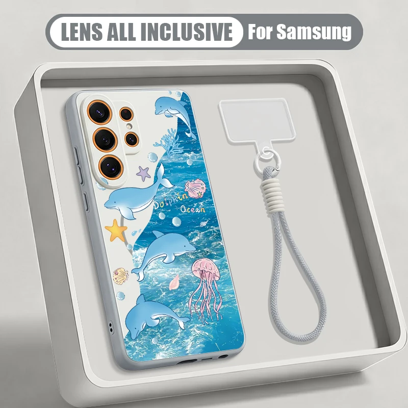 Starry Sea Dolphin Print Case For Samsung S26 S25 Ultra S24 S23 FE S22 A17 A37 A54 A55 A56 A57 5G Hybrid Magnetic Matte Cover