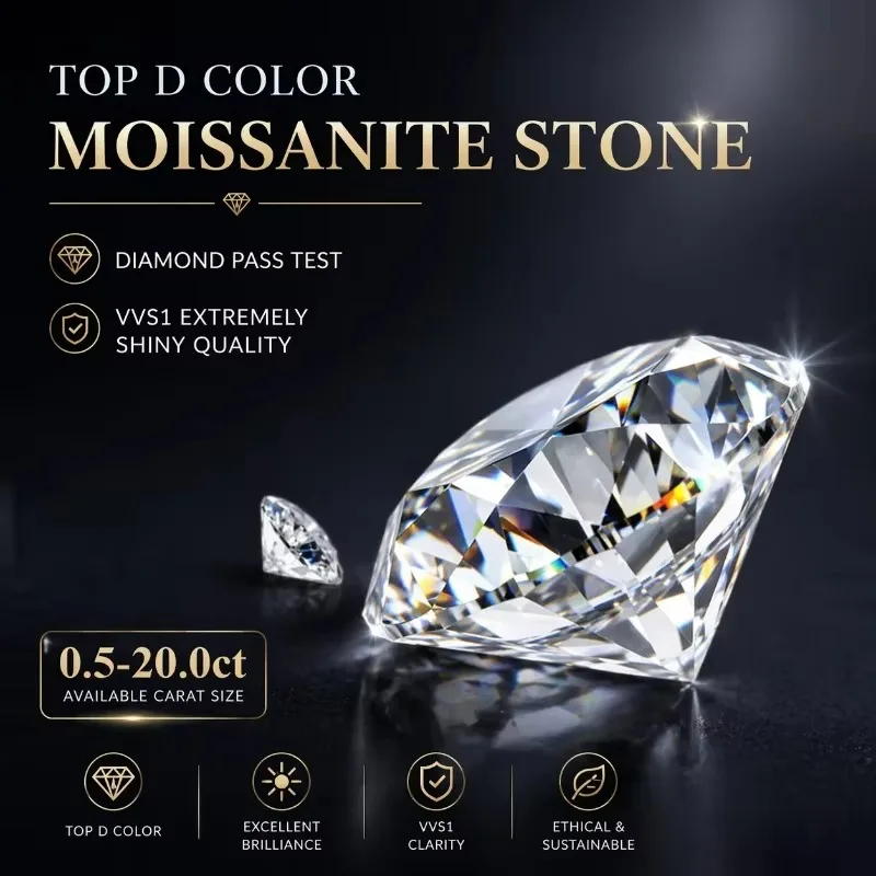 Moissanit-Stein D-Farbe VVS1 Rundschliff DIY Charms Schmuckherstellung Ring Halskette Ohrringe Hauptmaterialien Zertifikat – Detail 5