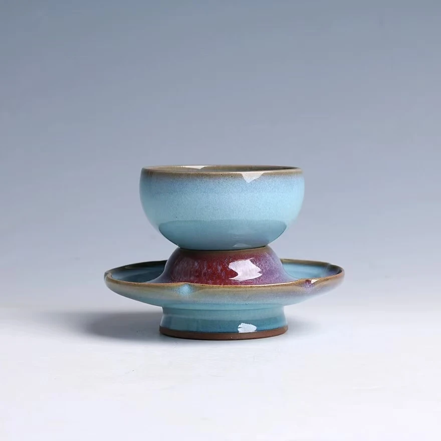 Jun Kiln Song Dynasty Elegant Fashion Rich Green Graceful Charm Heart-shaped Tea Cup&Saucer Traditional Chinese Craft Li Xueya