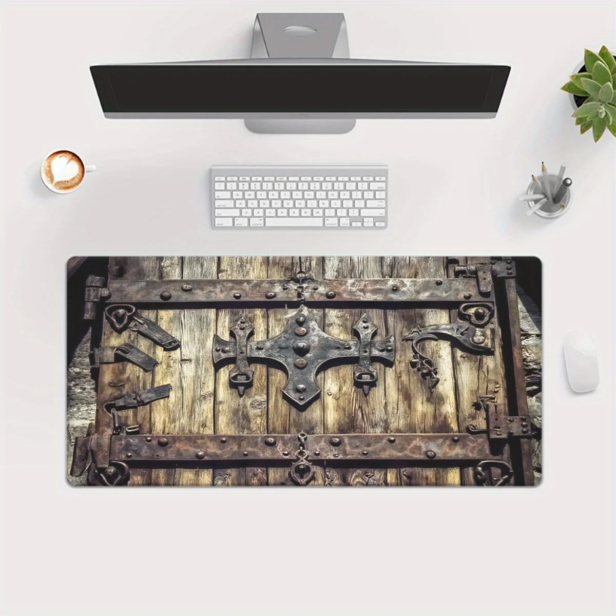 Rustic Old Wooden Door Mouse Pad Vintage Iron Hardware Gaming Desk Mat Anti-Slip Rubber Mat