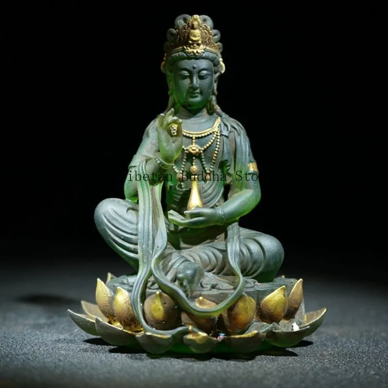 Vintage Antique Peking Glass Buddha Figurine Carving Zen Kwan Yin Statue Opening