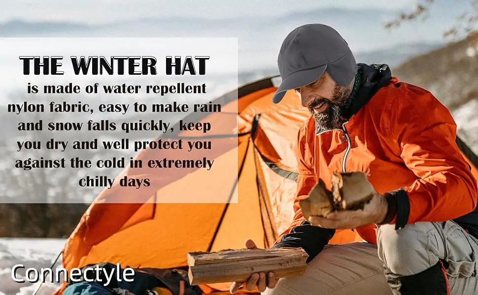 Connectyle Men's Water-Resistant Winter Hat Reflective Fleece Lined Earflap Cap Soft Warm Baseball Outdoor Sports Hat