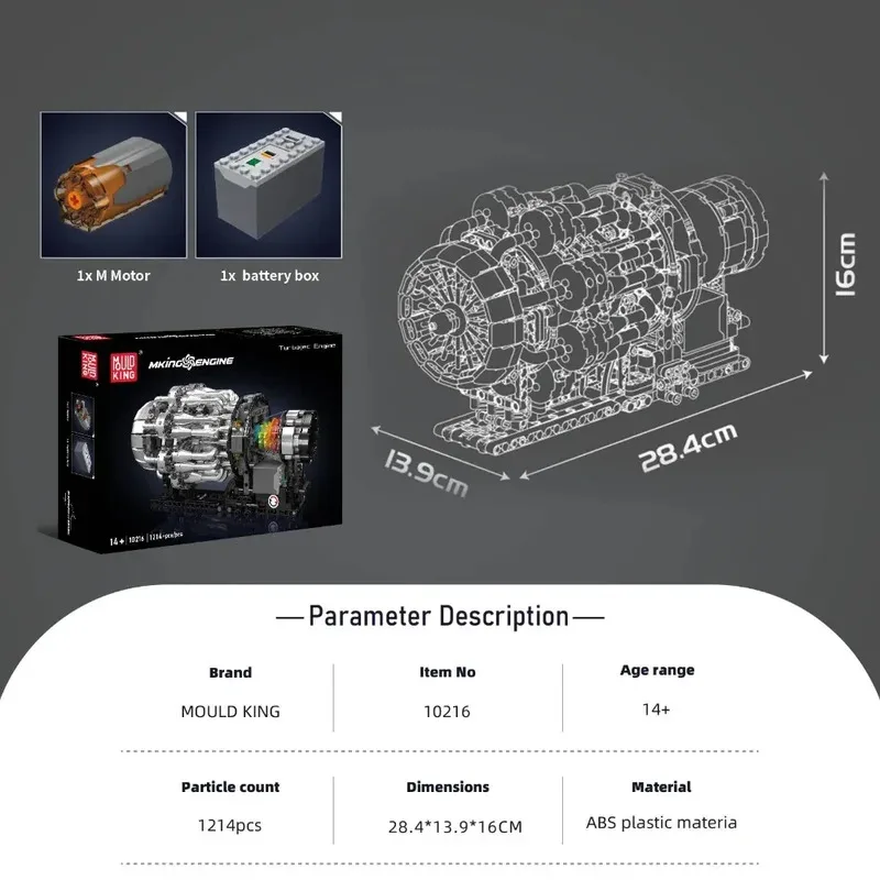 Molde rei 10216 kit de blocos de construção de motor turbojet 1214 peças modelo de aviação turbina rotativa haste para adultos construtores avançados