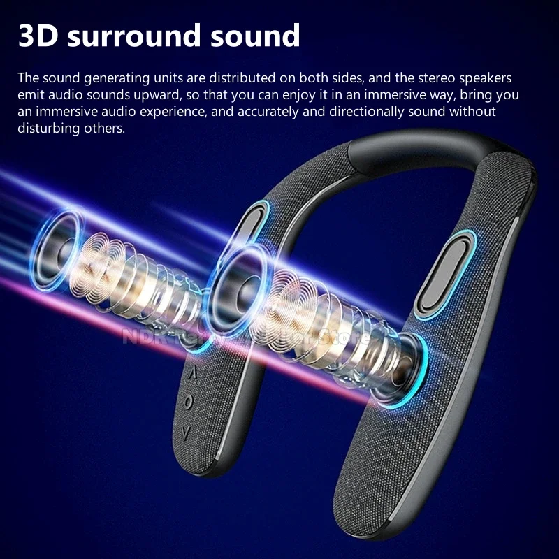 Black Bluetooth Box Portable Speakers Wireless Neckband Speaker - 3D Stereo Sound 12 Hrs Play Time Low Latency for Gaming TV