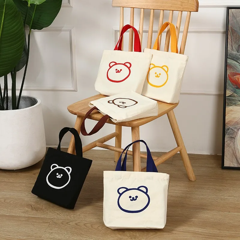 

Cute Bear Mini Canvas Handbag Tote Bag Handbag Cute Canvas Small Lunch Bag Environmentally Friendly Shopping Bag 22x27x6cm