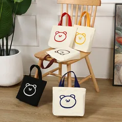 Cute Bear Canvas Bag Portable Cartoon Shopping Bag Large-Capacity Students Women Eco Tote Bag Travel Shoulder Cloth Bag Handbags